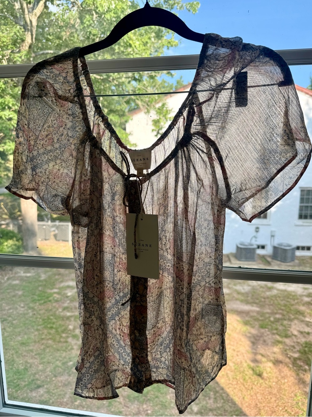 Sezane Vikaly Blouse in Mozaique Print size 6 Viscose/silk blend NWT